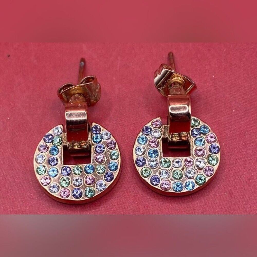 Women’s Earrings Gold Tone Multicolor Stones Round 1/2” Pierced